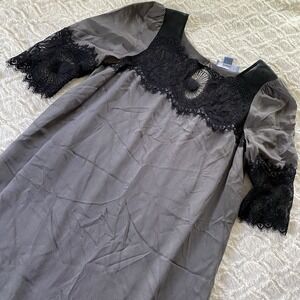 Dil Anthropologie Grey Black Silk Lace Trimmed Dress Knee Length Silk Sz 4 Fairy